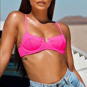 PLT Neon Pink Underwired Crinkle Bikini Top